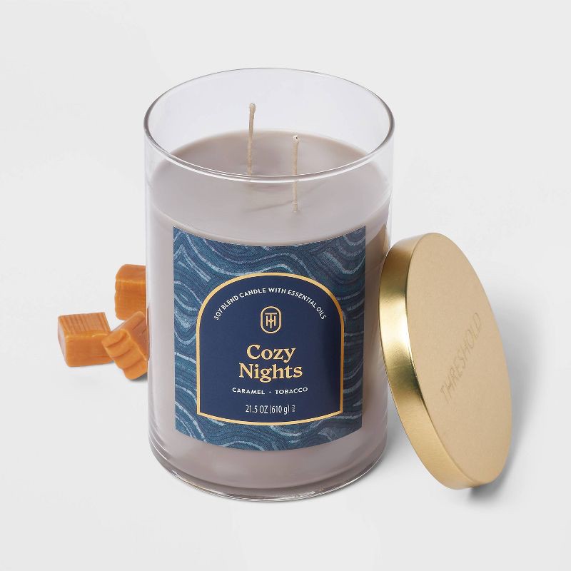slide 3 of 3, 2-Wick Lidded Glass Jar Candle Cozy Nights Dark Gray 21.5oz - Threshold™, 21.5 oz