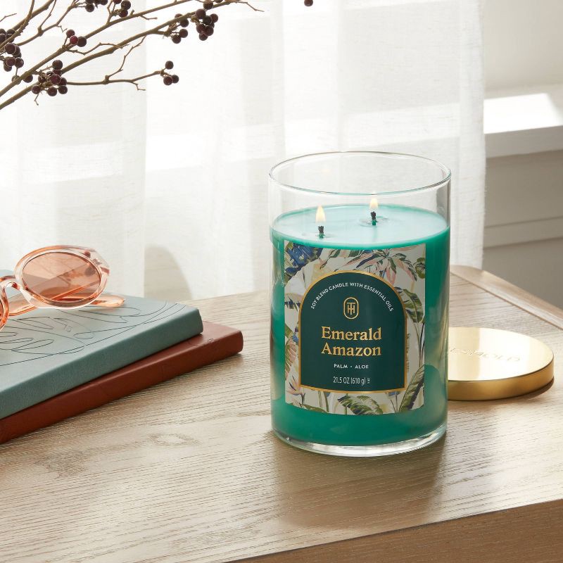 slide 2 of 3, 2-Wick Lidded Glass Jar Candle Emerald Amazon 21.5oz - Threshold™, 21.5 oz