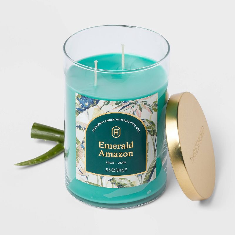slide 3 of 3, 2-Wick Lidded Glass Jar Candle Emerald Amazon 21.5oz - Threshold™, 21.5 oz