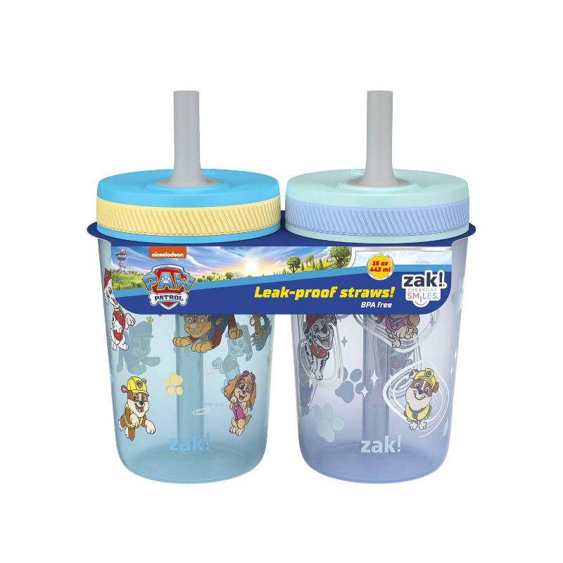 slide 6 of 9, Zak Designs 2pk 15 fl oz Plastic Paw Patrol Water Bottles: Kids & Toddler Portable Drinkware, Dishwasher-Safe, Blue, 2 ct, 15 fl oz