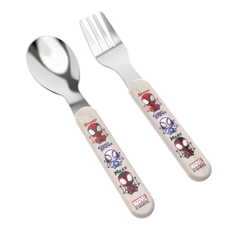 slide 3 of 7, Zak Designs Marvel Spidey and His Amazing Friends Bamboo and Plastic Kids Fork and Spoon Flatware: Toddler Utensils Set, 1 ct