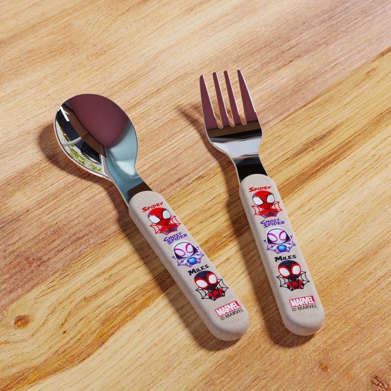 slide 4 of 7, Zak Designs Marvel Spidey and His Amazing Friends Bamboo and Plastic Kids Fork and Spoon Flatware: Toddler Utensils Set, 1 ct