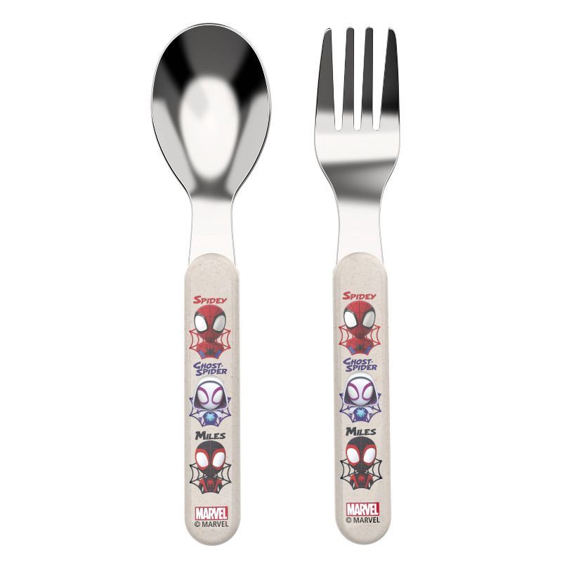slide 1 of 7, Zak Designs Marvel Spidey and His Amazing Friends Bamboo and Plastic Kids Fork and Spoon Flatware: Toddler Utensils Set, 1 ct