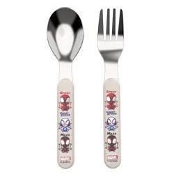 Zak Designs Marvel Spidey and His Amazing Friends Bamboo and Plastic Kids Fork and Spoon Flatware: Toddler Utensils Set