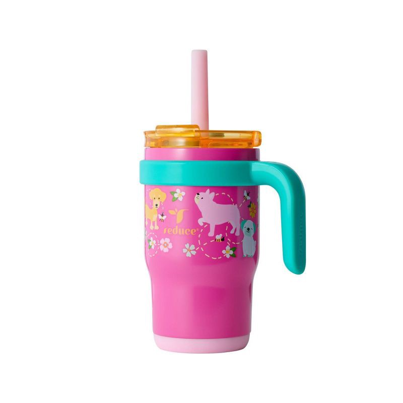 slide 2 of 8, Reduce 14oz Coldee Vacuum Insulated Stainless Steel Straw Tumbler Bright Pink: Kids Leakproof Drinkware, 14 oz