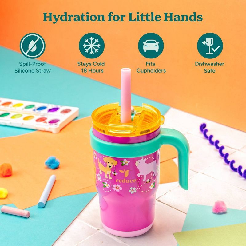 slide 3 of 8, Reduce 14oz Coldee Vacuum Insulated Stainless Steel Straw Tumbler Bright Pink: Kids Leakproof Drinkware, 14 oz