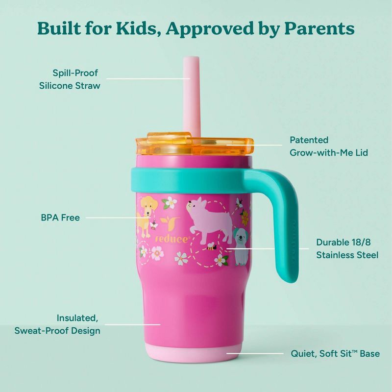 slide 4 of 8, Reduce 14oz Coldee Vacuum Insulated Stainless Steel Straw Tumbler Bright Pink: Kids Leakproof Drinkware, 14 oz