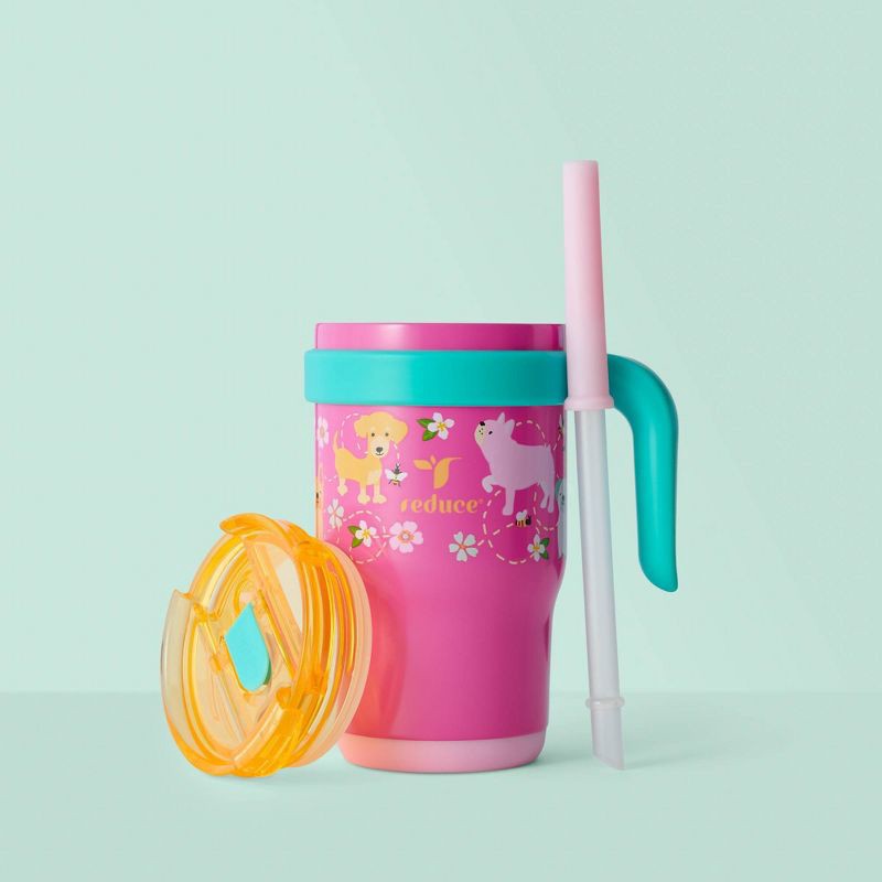 slide 7 of 8, Reduce 14oz Coldee Vacuum Insulated Stainless Steel Straw Tumbler Bright Pink: Kids Leakproof Drinkware, 14 oz