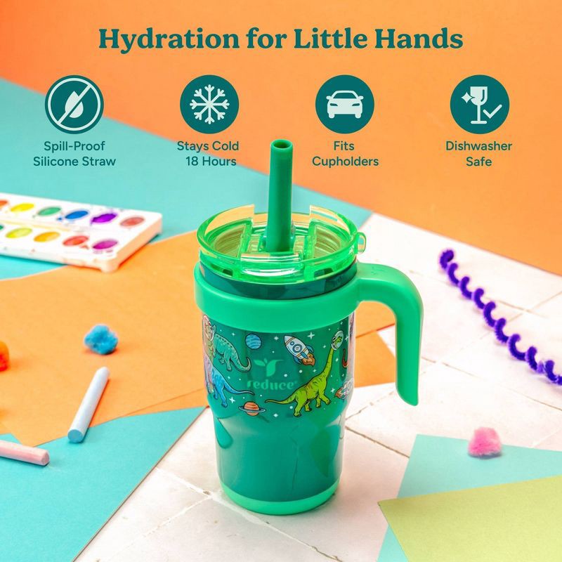 slide 3 of 8, Reduce 14oz Coldee Vacuum Insulated Stainless Steel Straw Tumbler Bright Green: Kids Leakproof & Spillproof Cup, 14 oz