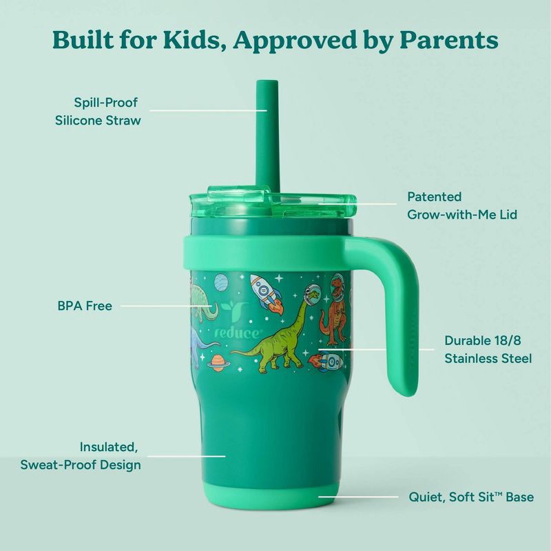 slide 4 of 8, Reduce 14oz Coldee Vacuum Insulated Stainless Steel Straw Tumbler Bright Green: Kids Leakproof & Spillproof Cup, 14 oz