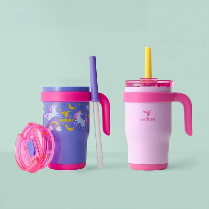 slide 7 of 7, Reduce 14oz 2pk Coldee Kids Mugs with Spill-Proof Straw Pink: Stainless Steel, Leakproof, Dishwasher-Safe, Ages 3+, 2 ct; 14 oz