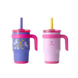 Reduce 14oz 2pk Coldee Kids Mugs with Spill-Proof Straw Pink: Stainless Steel, Leakproof, Dishwasher-Safe, Ages 3+