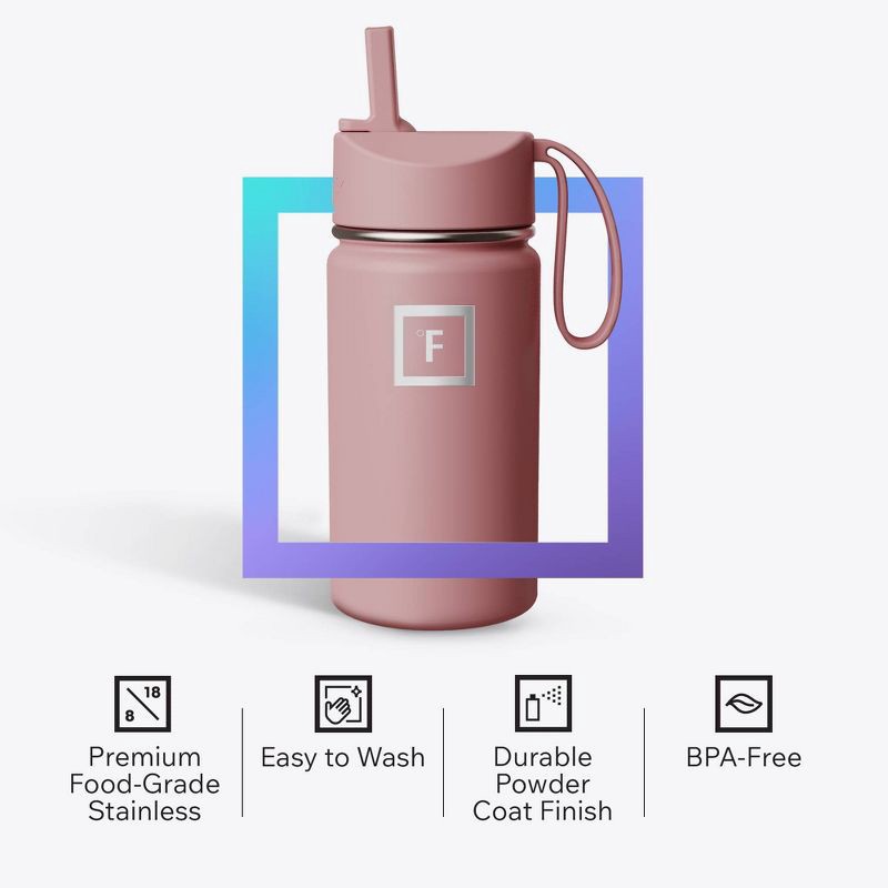 slide 4 of 6, IRON FLASK 14oz Stainless Steel Water Bottle with Plastic Lid Cosmetic Pink: Insulated Kids & Toddler Drinkware, 14 oz
