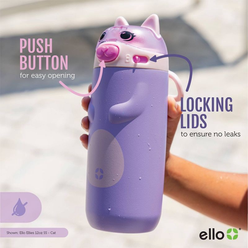 slide 9 of 11, Ello 12oz Stainless Steel Water Bottle Cleo Pink: Kids Portable Drinkware, Dishwasher-Safe, Blossom Color, 12 oz