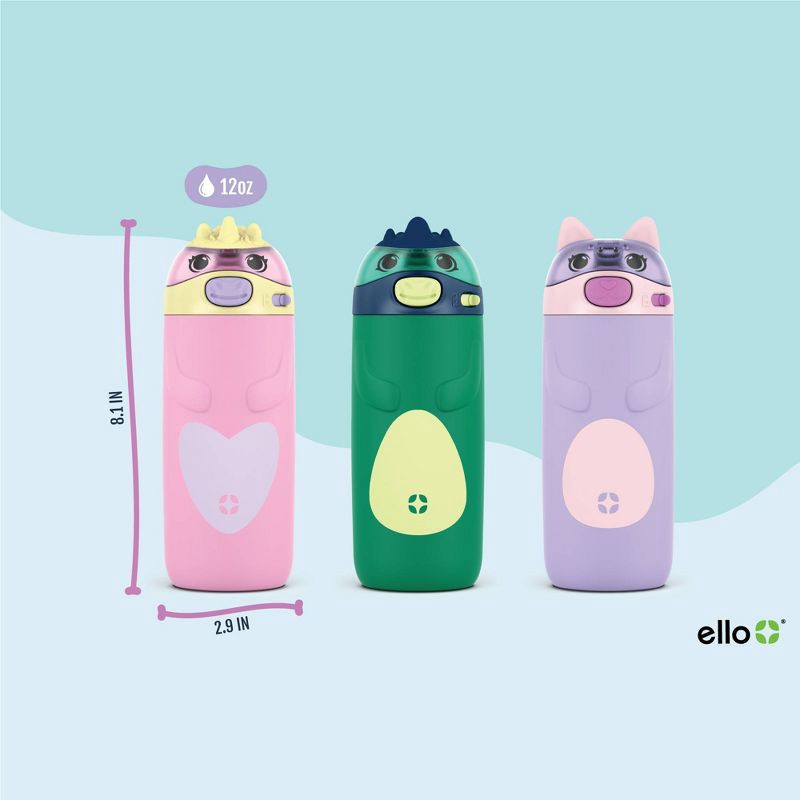 slide 11 of 11, Ello 12oz Stainless Steel Water Bottle Cleo Pink: Kids Portable Drinkware, Dishwasher-Safe, Blossom Color, 12 oz