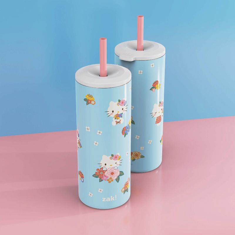 slide 5 of 6, Zak Designs 16 fl oz Stainless Steel Vacuum Insulated Hello Kitty Straw Tumbler: Kids Portable Drinkware, Dishwasher-Safe, 16 fl oz