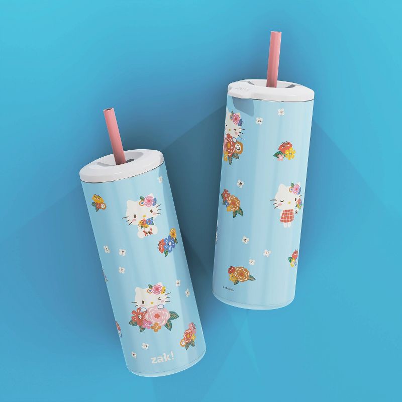slide 6 of 6, Zak Designs 16 fl oz Stainless Steel Vacuum Insulated Hello Kitty Straw Tumbler: Kids Portable Drinkware, Dishwasher-Safe, 16 fl oz