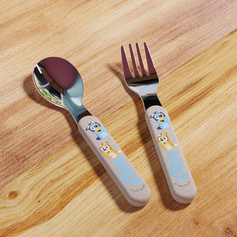 slide 4 of 7, Zak Designs Bluey 2pc Bamboo and Plastic Kids Fork and Spoon Flatware Set: Toddler & Kids Utensils, Dishwasher-Safe, 2 ct