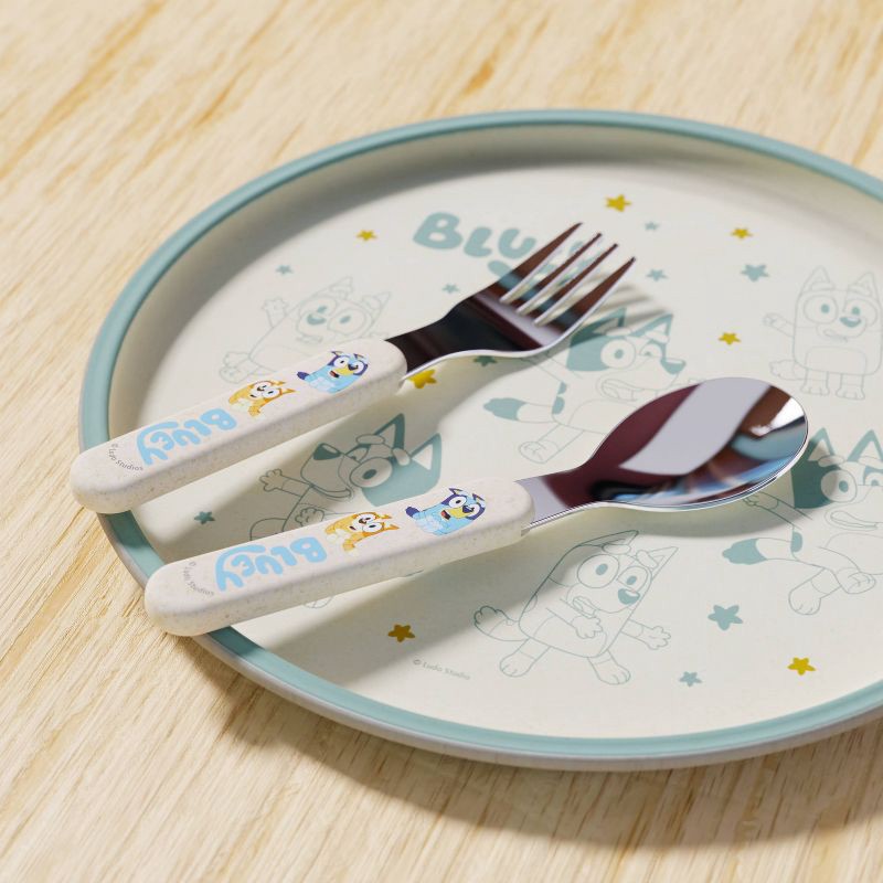 slide 5 of 7, Zak Designs Bluey 2pc Bamboo and Plastic Kids Fork and Spoon Flatware Set: Toddler & Kids Utensils, Dishwasher-Safe, 2 ct