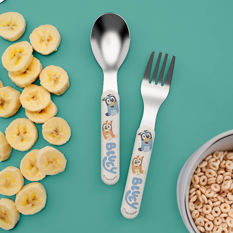 slide 6 of 7, Zak Designs Bluey 2pc Bamboo and Plastic Kids Fork and Spoon Flatware Set: Toddler & Kids Utensils, Dishwasher-Safe, 2 ct