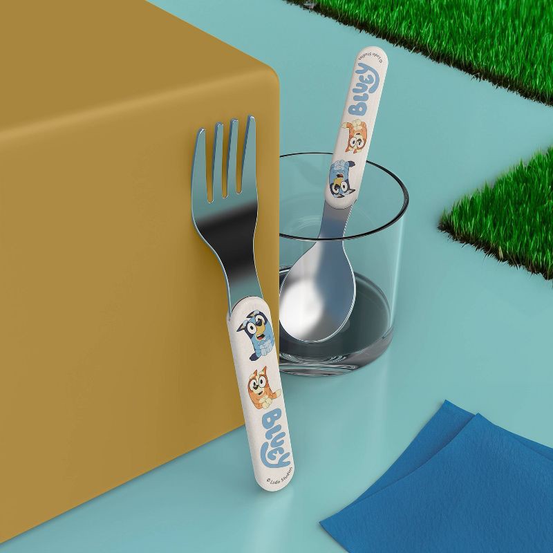 slide 7 of 7, Zak Designs Bluey 2pc Bamboo and Plastic Kids Fork and Spoon Flatware Set: Toddler & Kids Utensils, Dishwasher-Safe, 2 ct