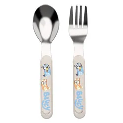 Zak Designs Bluey 2pc Bamboo and Plastic Kids Fork and Spoon Flatware Set: Toddler & Kids Utensils, Dishwasher-Safe
