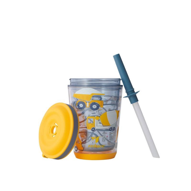 slide 2 of 9, Reduce 12oz Cartwheel Construction Junction Straw Cup Gray: Kids Spillproof Insulated Drinkware, Dishwasher-Safe, 12 oz