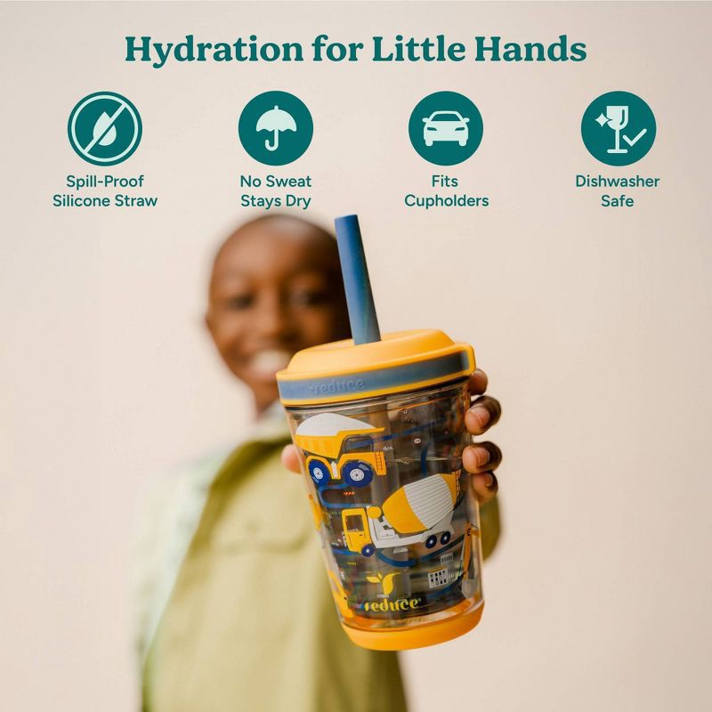 slide 3 of 9, Reduce 12oz Cartwheel Construction Junction Straw Cup Gray: Kids Spillproof Insulated Drinkware, Dishwasher-Safe, 12 oz