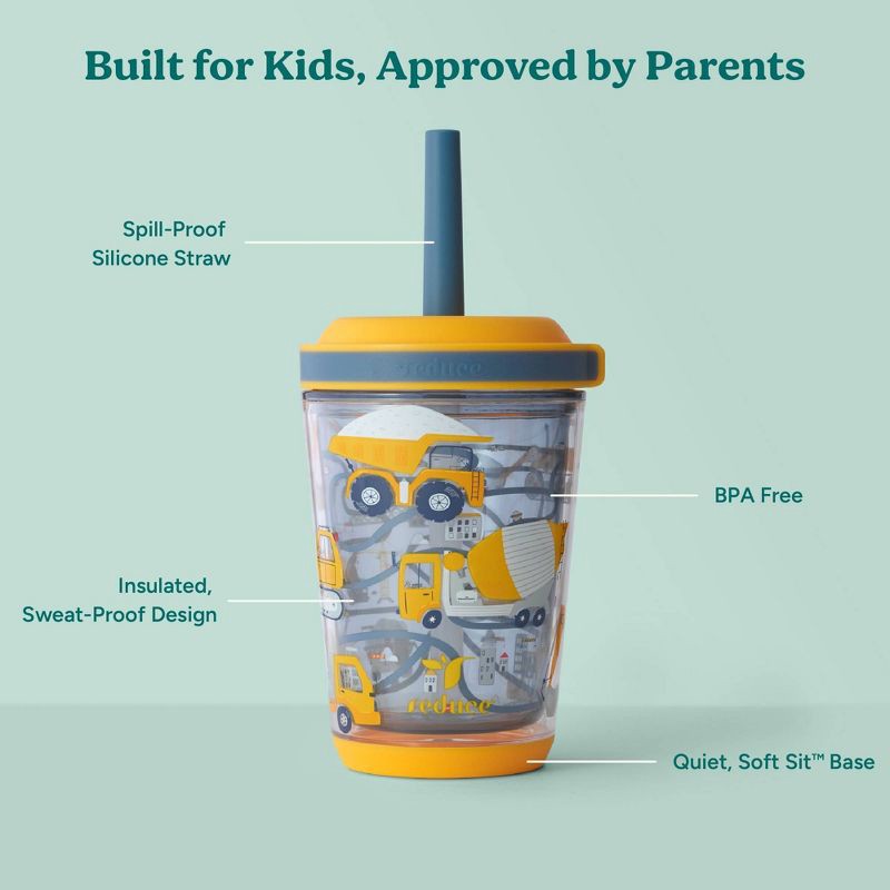 slide 4 of 9, Reduce 12oz Cartwheel Construction Junction Straw Cup Gray: Kids Spillproof Insulated Drinkware, Dishwasher-Safe, 12 oz