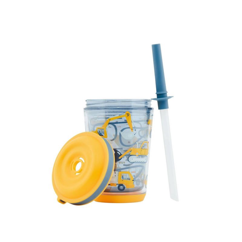 slide 7 of 9, Reduce 12oz Cartwheel Construction Junction Straw Cup Gray: Kids Spillproof Insulated Drinkware, Dishwasher-Safe, 12 oz