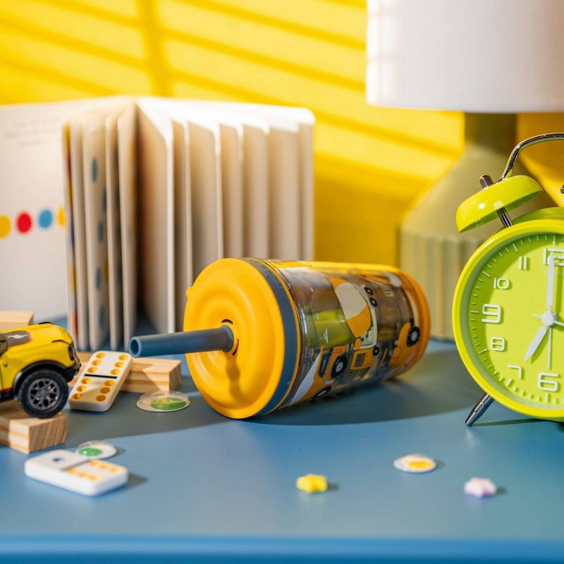 slide 9 of 9, Reduce 12oz Cartwheel Construction Junction Straw Cup Gray: Kids Spillproof Insulated Drinkware, Dishwasher-Safe, 12 oz