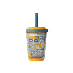 Reduce 12oz Cartwheel Construction Junction Straw Cup Gray: Kids Spillproof Insulated Drinkware, Dishwasher-Safe