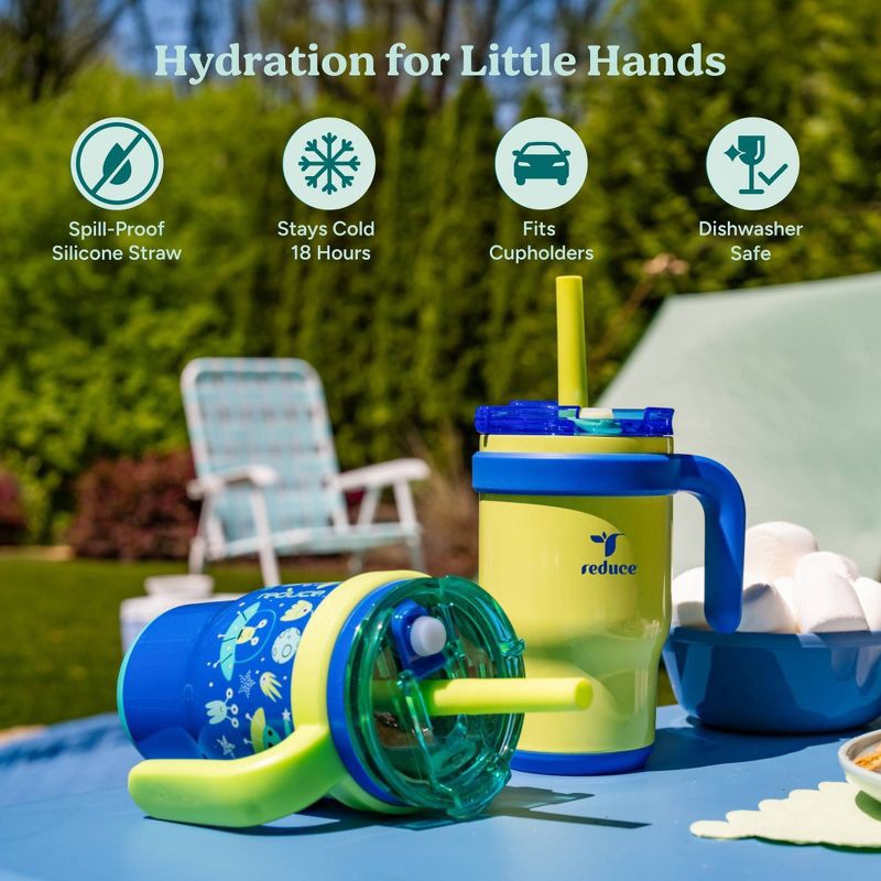 slide 3 of 7, Reduce 14oz 2pk Coldee Kids Mugs with Spill-Proof Straw Lime Green: Stainless Steel, Leakproof, Dishwasher-Safe, 2 ct; 14 oz