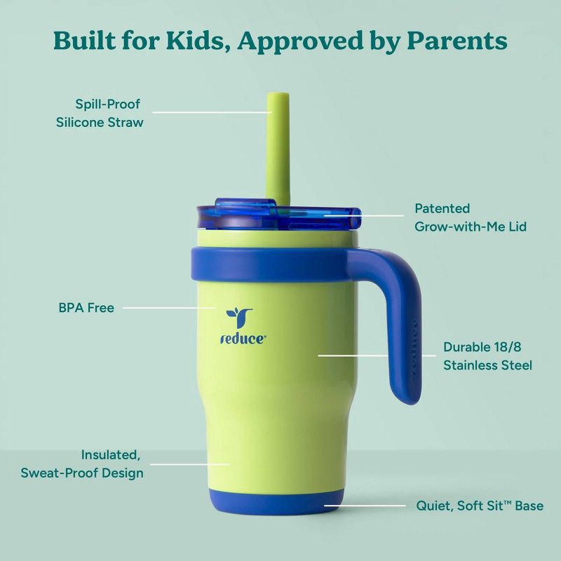 slide 4 of 7, Reduce 14oz 2pk Coldee Kids Mugs with Spill-Proof Straw Lime Green: Stainless Steel, Leakproof, Dishwasher-Safe, 2 ct; 14 oz