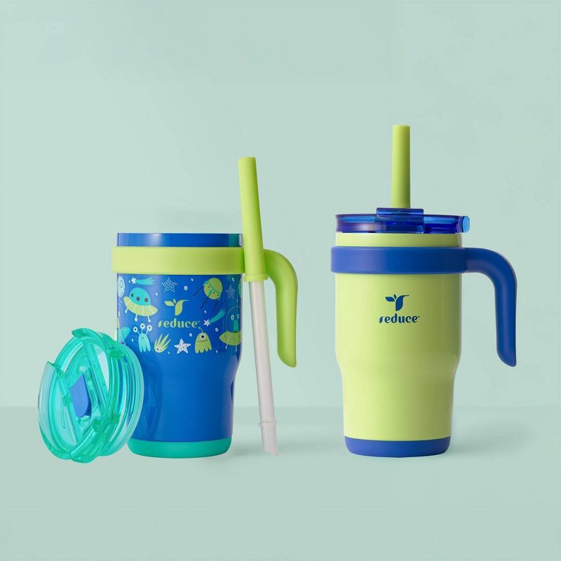 slide 7 of 7, Reduce 14oz 2pk Coldee Kids Mugs with Spill-Proof Straw Lime Green: Stainless Steel, Leakproof, Dishwasher-Safe, 2 ct; 14 oz
