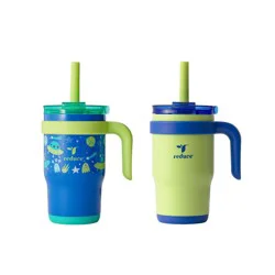 Reduce 14oz 2pk Coldee Kids Mugs with Spill-Proof Straw Lime Green: Stainless Steel, Leakproof, Dishwasher-Safe