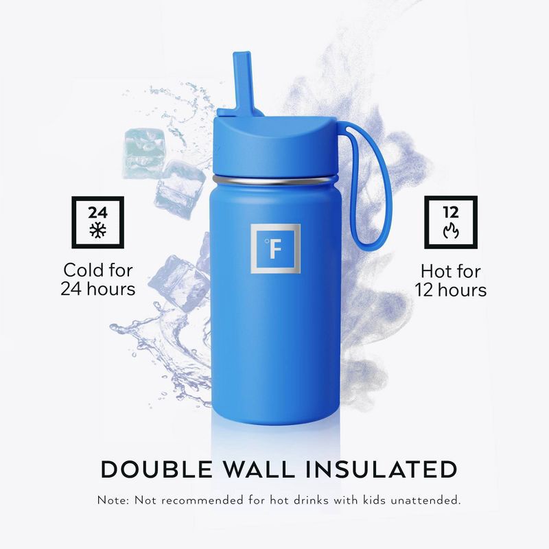 slide 3 of 6, IRON FLASK 14oz Stainless Steel Water Bottle with Plastic Lid Tranquil Blue, 14 oz