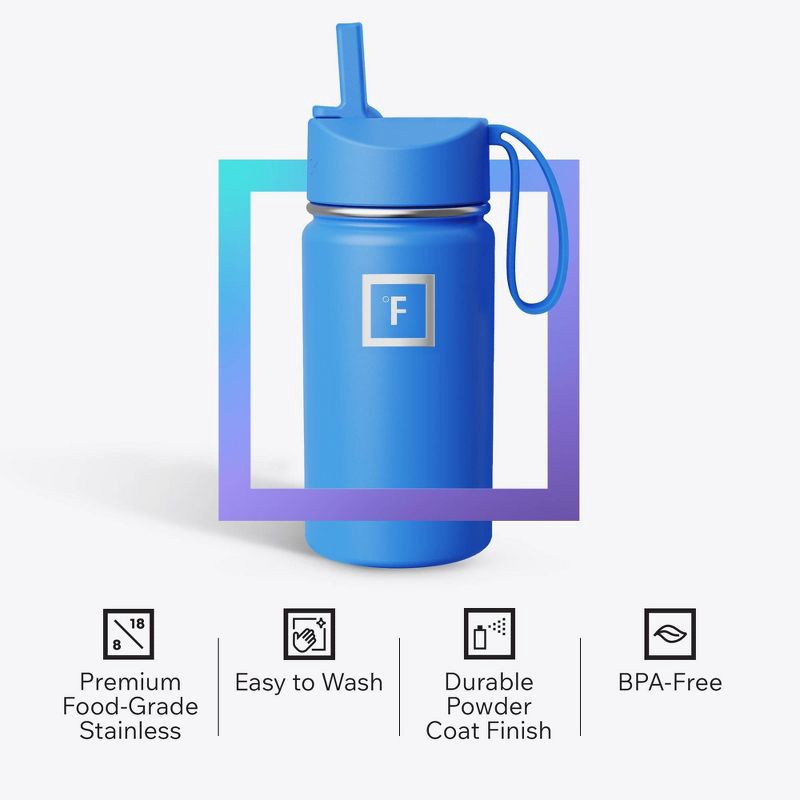 slide 4 of 6, IRON FLASK 14oz Stainless Steel Water Bottle with Plastic Lid Tranquil Blue, 14 oz