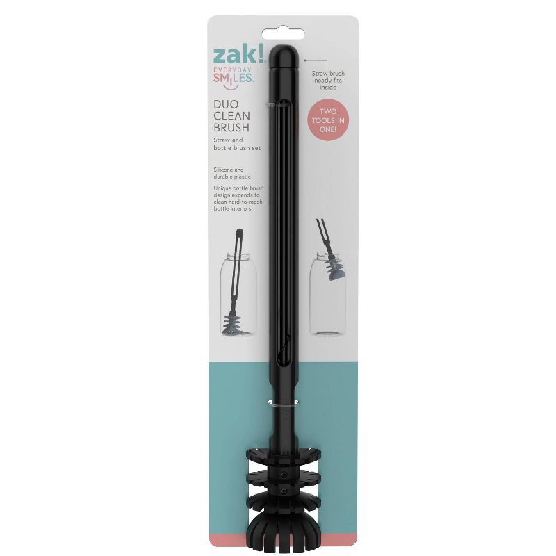 slide 4 of 5, Zak Designs 2pc Duo Clean Bottle Brush Set Black: Silicone & Plastic, Dishwasher-Safe, Water Bottle & Straw Cleaner, 2 ct