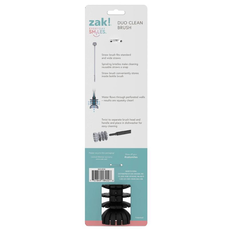 slide 5 of 5, Zak Designs 2pc Duo Clean Bottle Brush Set Black: Silicone & Plastic, Dishwasher-Safe, Water Bottle & Straw Cleaner, 2 ct