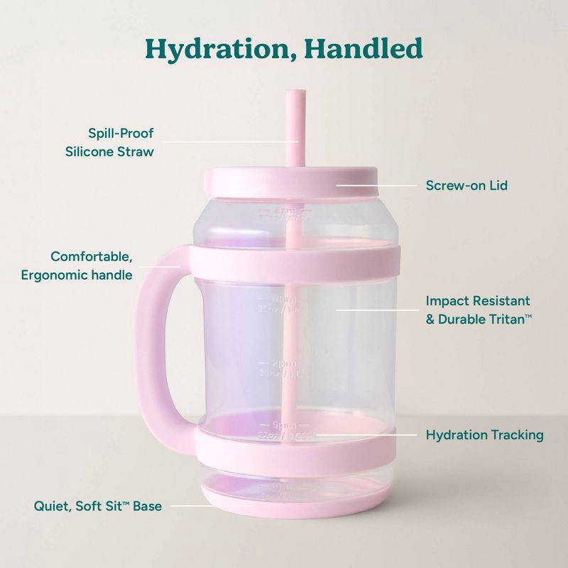 slide 4 of 7, Reduce 80oz Tritan Waterday Mug Light Pink: Iridescent Tumbler with Straw & Twist-Off Lid, Dishwasher-Safe, 80 oz