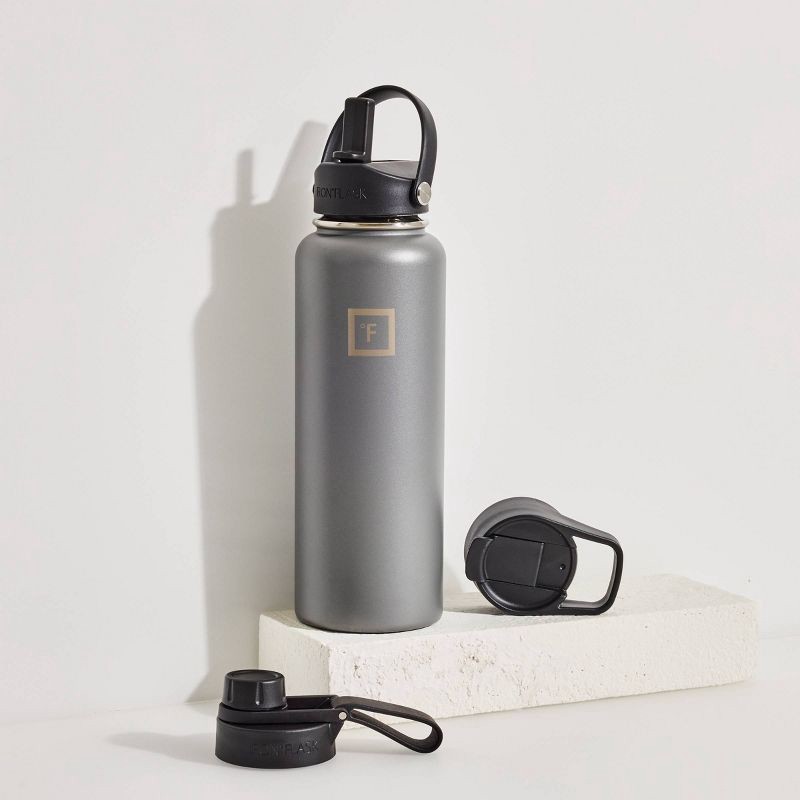slide 2 of 8, IRON FLASK 40oz Stainless Steel Wide Mouth Water Bottle with Plastic Lid Graphite Black: Insulated, Reusable, All Ages, 40 oz