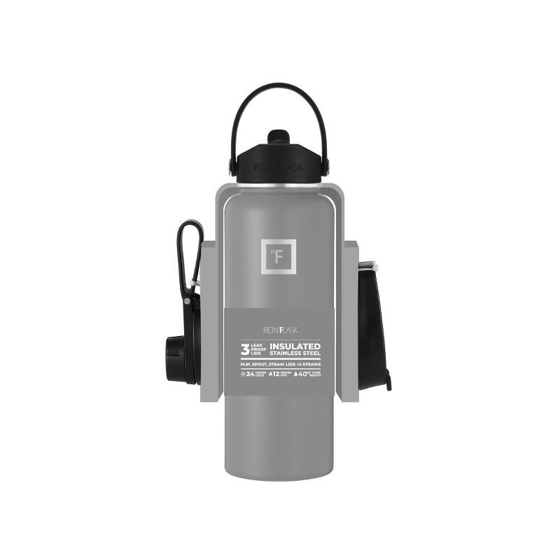 slide 4 of 8, IRON FLASK 40oz Stainless Steel Wide Mouth Water Bottle with Plastic Lid Graphite Black: Insulated, Reusable, All Ages, 40 oz