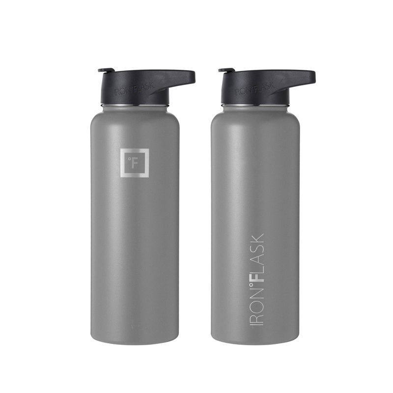 slide 6 of 8, IRON FLASK 40oz Stainless Steel Wide Mouth Water Bottle with Plastic Lid Graphite Black: Insulated, Reusable, All Ages, 40 oz