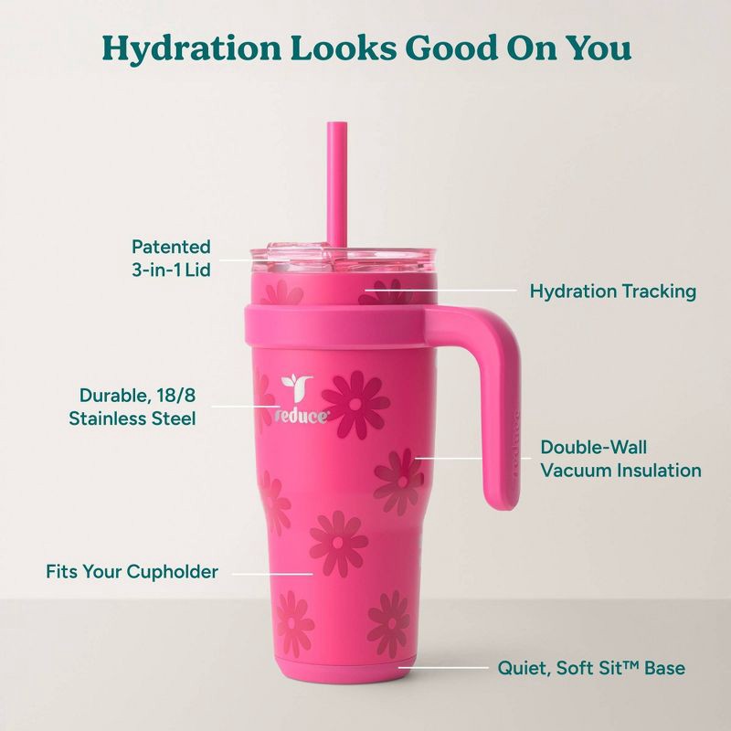 slide 4 of 8, Reduce 24oz Cold1 Vacuum Insulated Stainless Steel Straw Tumbler Mug Pink: Dishwasher-Safe, Flip-Top Lid, 24 oz