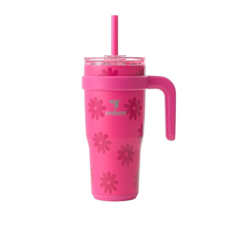 slide 1 of 8, Reduce 24oz Cold1 Vacuum Insulated Stainless Steel Straw Tumbler Mug Pink: Dishwasher-Safe, Flip-Top Lid, 24 oz