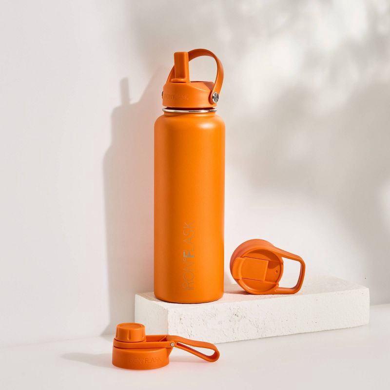 slide 2 of 8, IRON FLASK 40oz Stainless Steel Water Bottle with Plastic Lid Apricot Orange: Insulated, Reusable, All Ages, 40 oz