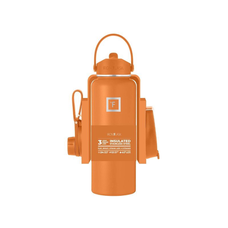 slide 4 of 8, IRON FLASK 40oz Stainless Steel Water Bottle with Plastic Lid Apricot Orange: Insulated, Reusable, All Ages, 40 oz