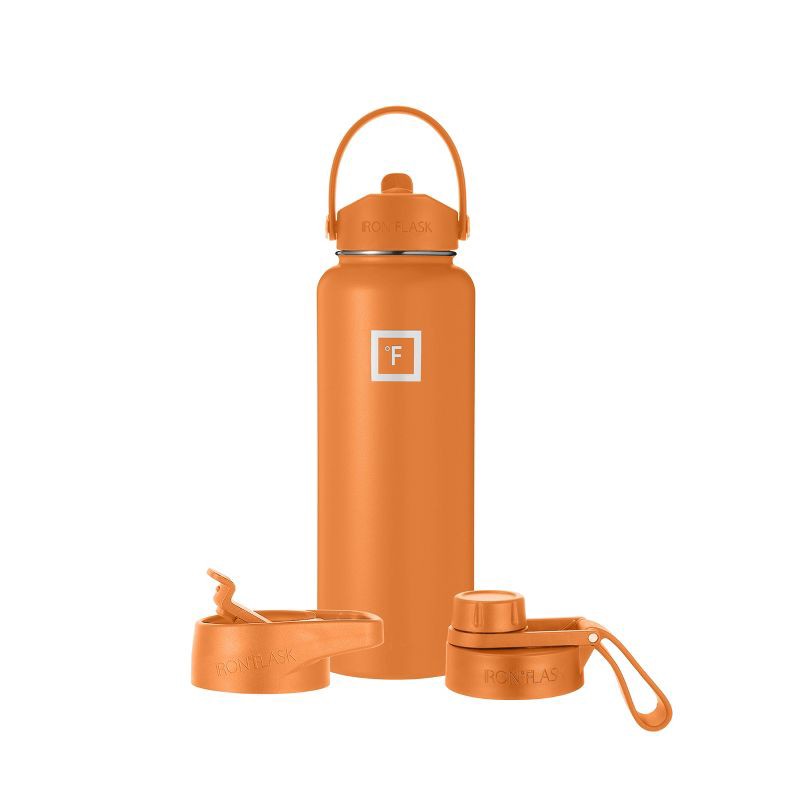slide 1 of 8, IRON FLASK 40oz Stainless Steel Water Bottle with Plastic Lid Apricot Orange: Insulated, Reusable, All Ages, 40 oz