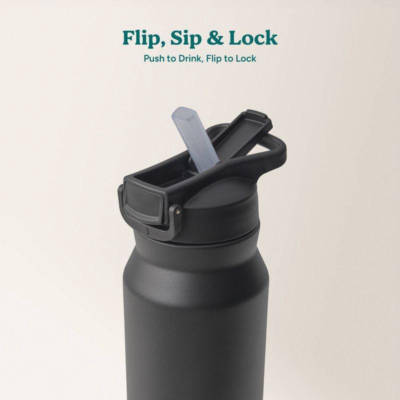 slide 5 of 6, Reduce 32oz Hydrate Pro Vacuum Insulated Stainless Steel Water Bottle Black: Straw & Flip-Top Lid, 32 oz